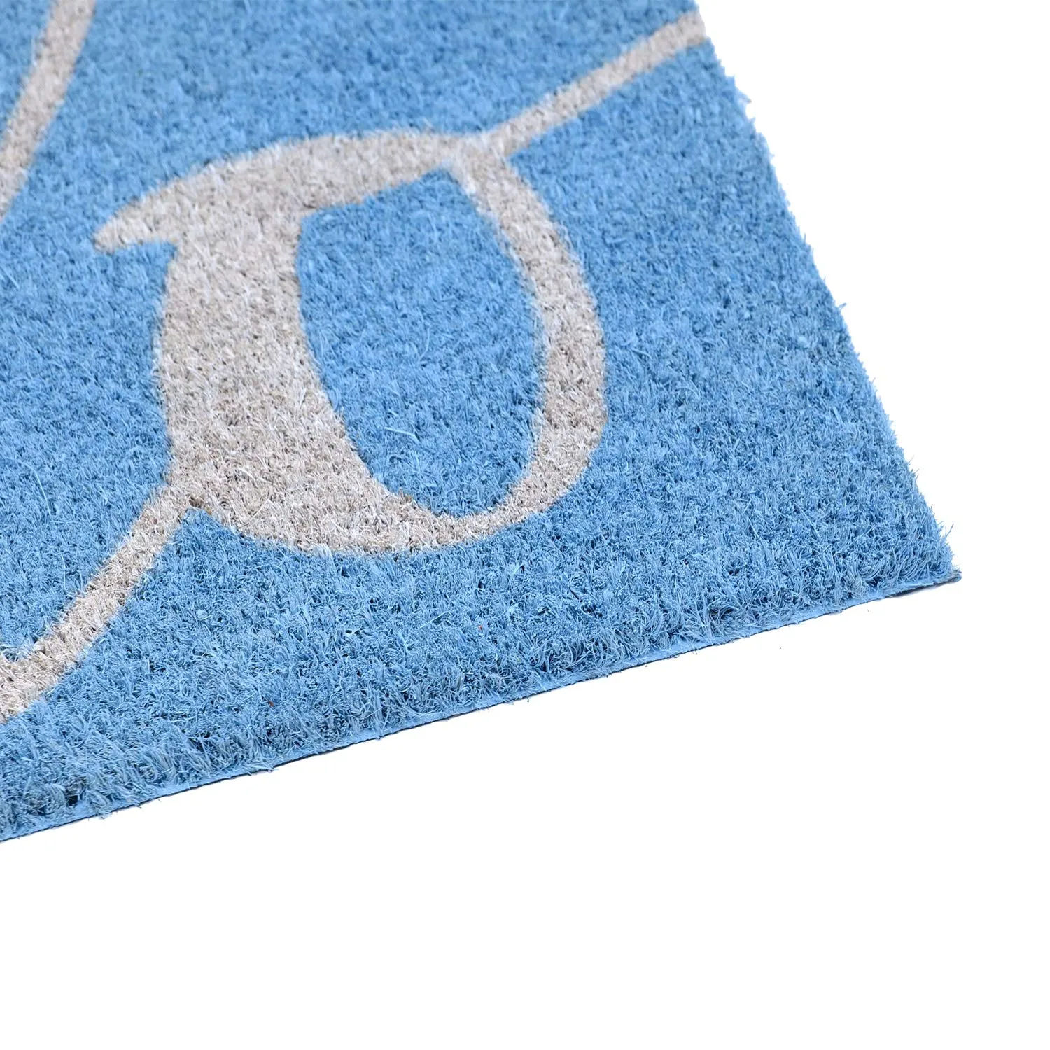 OnlyMat Light Blue "Hello" Printed Coir Entrance Mat