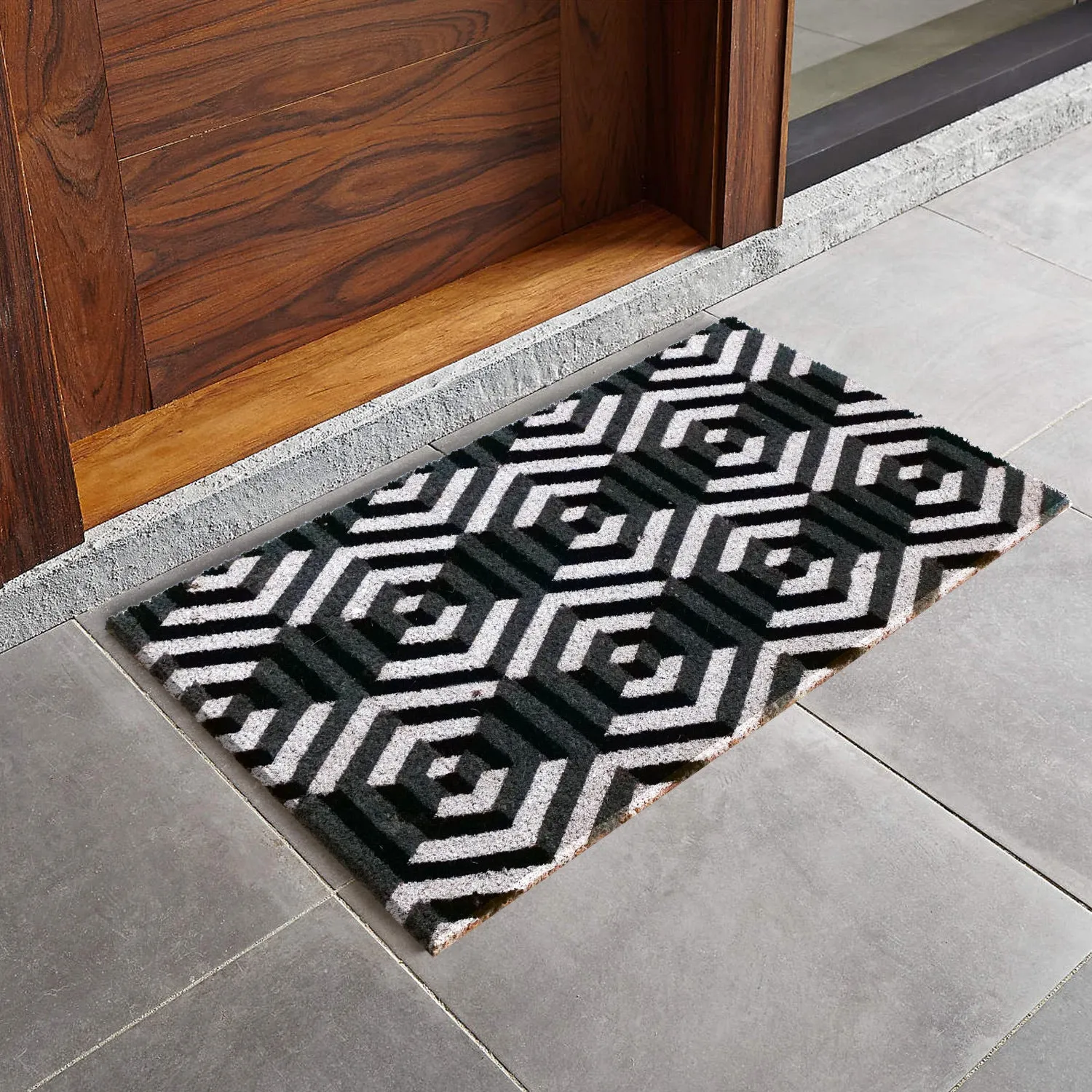 OnlyMat Stylish 3D Octagon Design Natural Coir Doormat