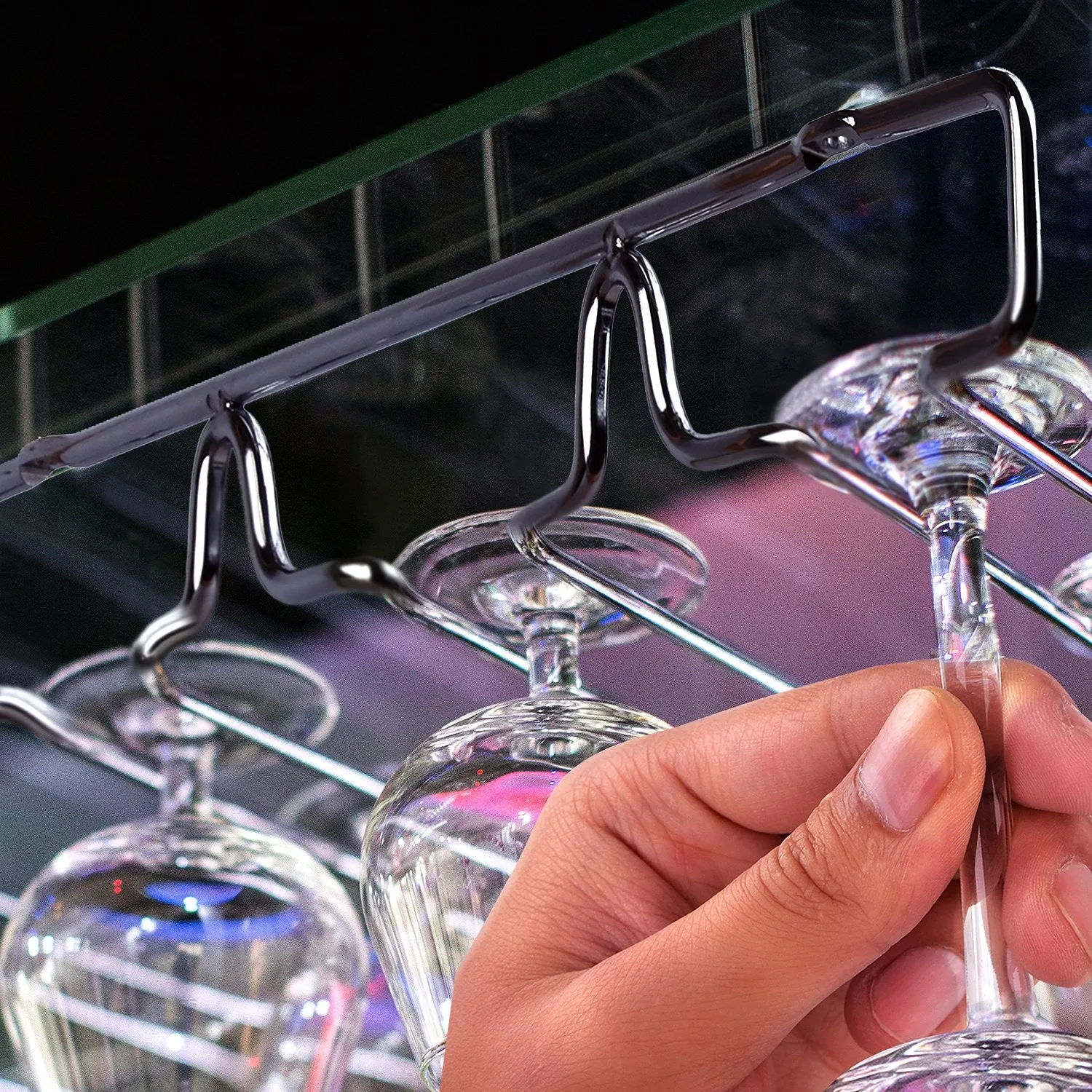 Orblue Under Cabinet Wine Glass Rack and Holder w/Universal Mounting Kit and Screws, Chrome Undercabinet Rack, Up to 9 Wine Glasses