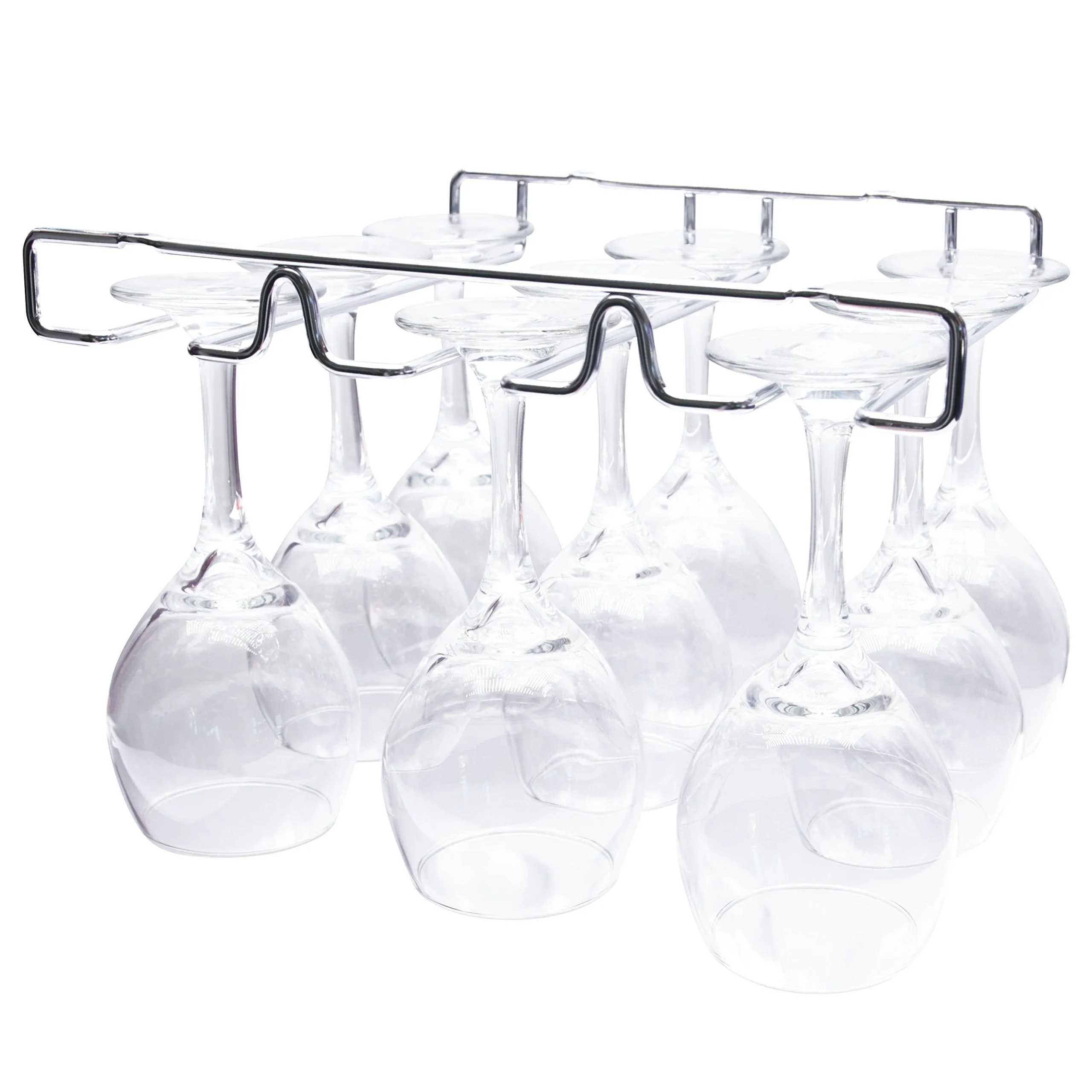 Orblue Under Cabinet Wine Glass Rack and Holder w/Universal Mounting Kit and Screws, Chrome Undercabinet Rack, Up to 9 Wine Glasses