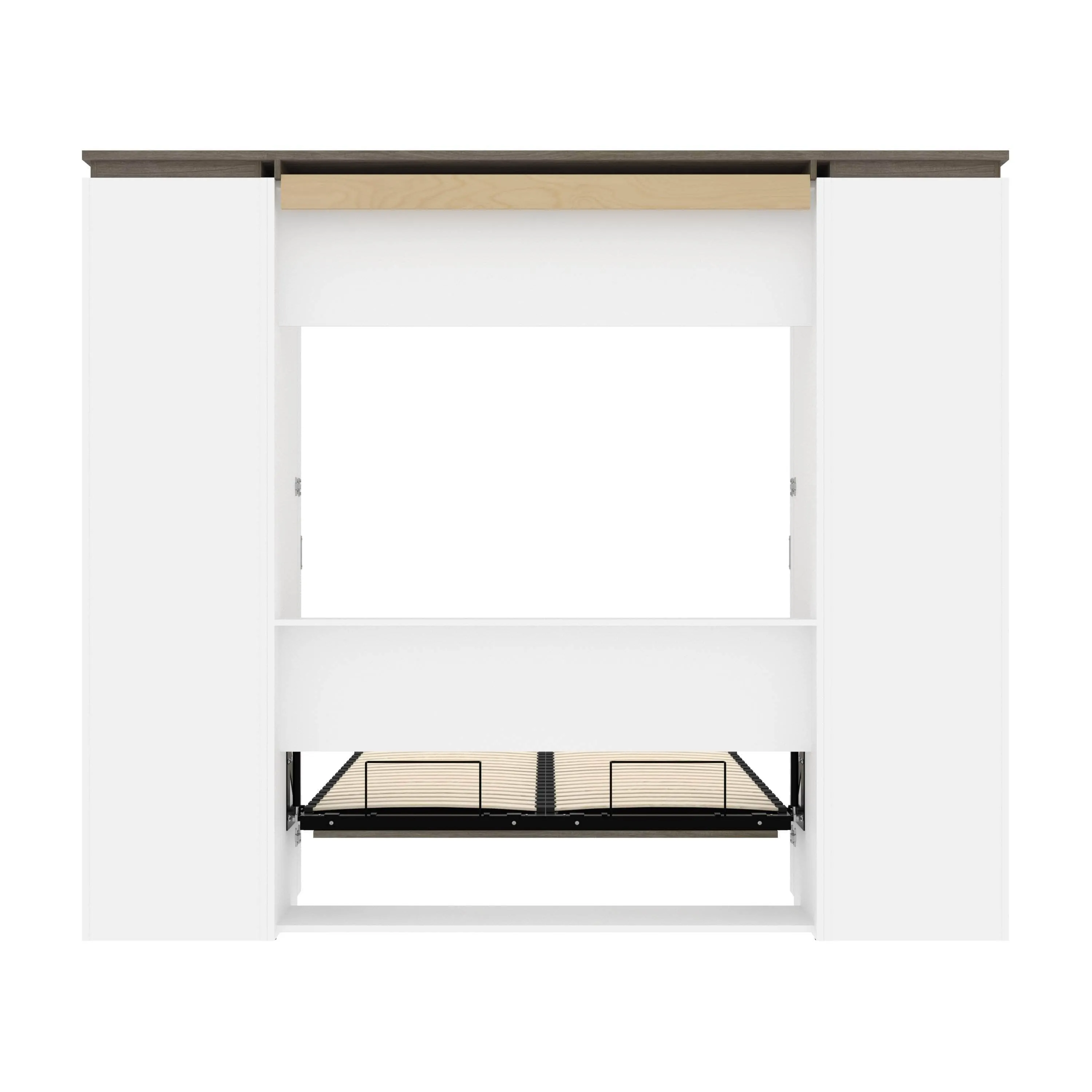Orion 98"W Full Murphy Wall Bed with 2 Storage Cabinets and Pull-Out Shelves - Available in 2 Colours