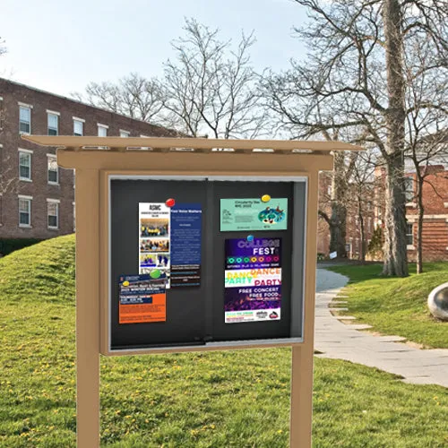 Outdoor Classroom Cabinet Magnetic Black Dry Erase Board - 52" x 40" | Sliding Doors with Posts