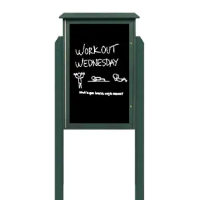 Outdoor Message Center 18" x 24" Magnetic Black Dry Erase Board with Posts (Single Door)