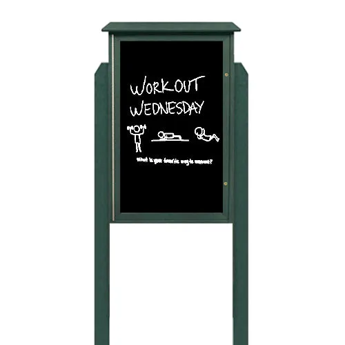 Outdoor Message Center 18" x 24" Magnetic Black Dry Erase Board with Posts (Single Door)