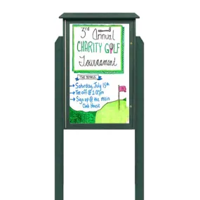 Outdoor Message Center 24" x 48"  Magnetic White Dry Erase Board with Posts (Single Door)