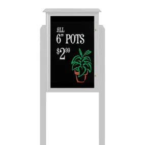 Outdoor Message Center 24" x 60" Magnetic Black Dry Erase Board with Posts (Single Door)