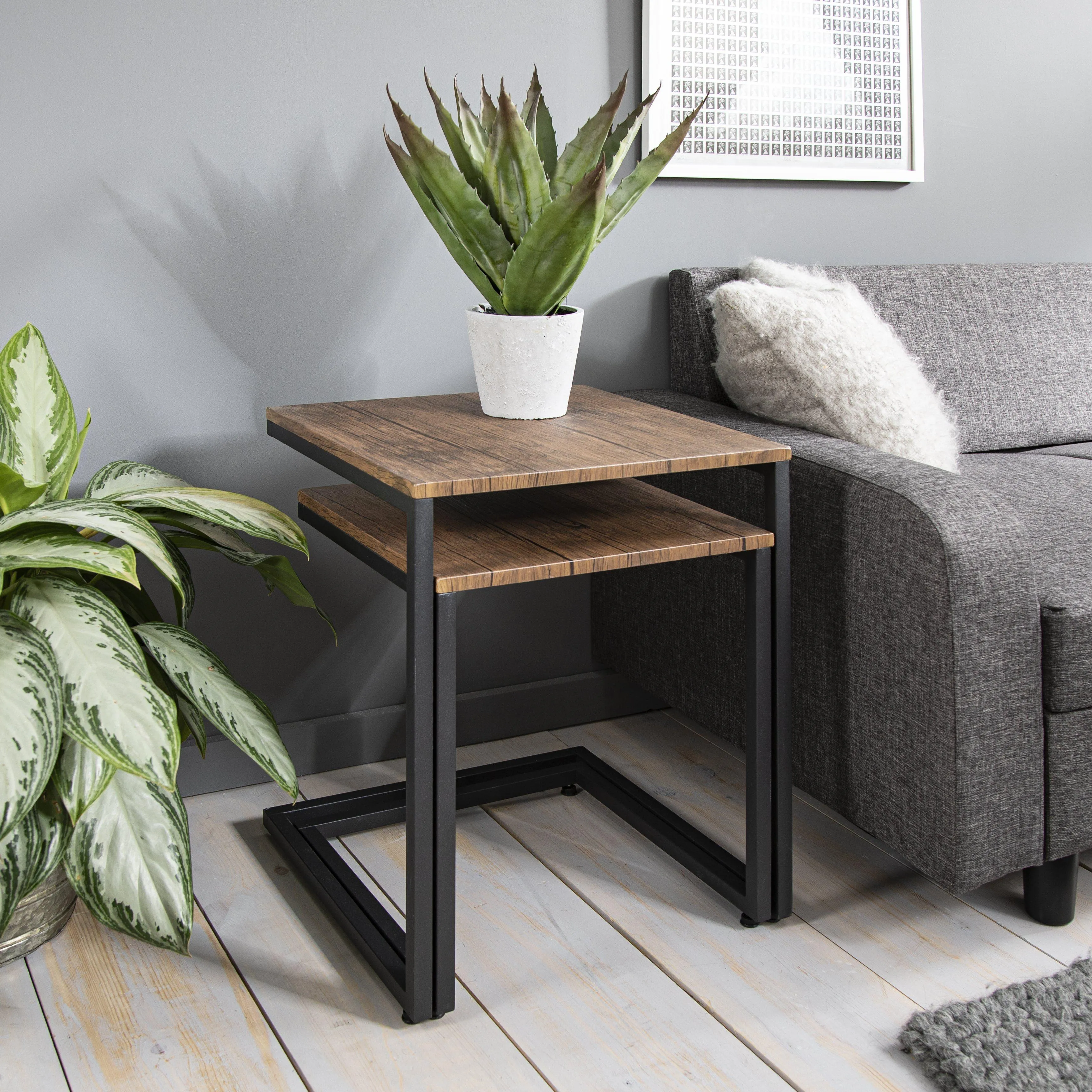 Outlet - Sheffield industrial nest of tables - wood effect & metal