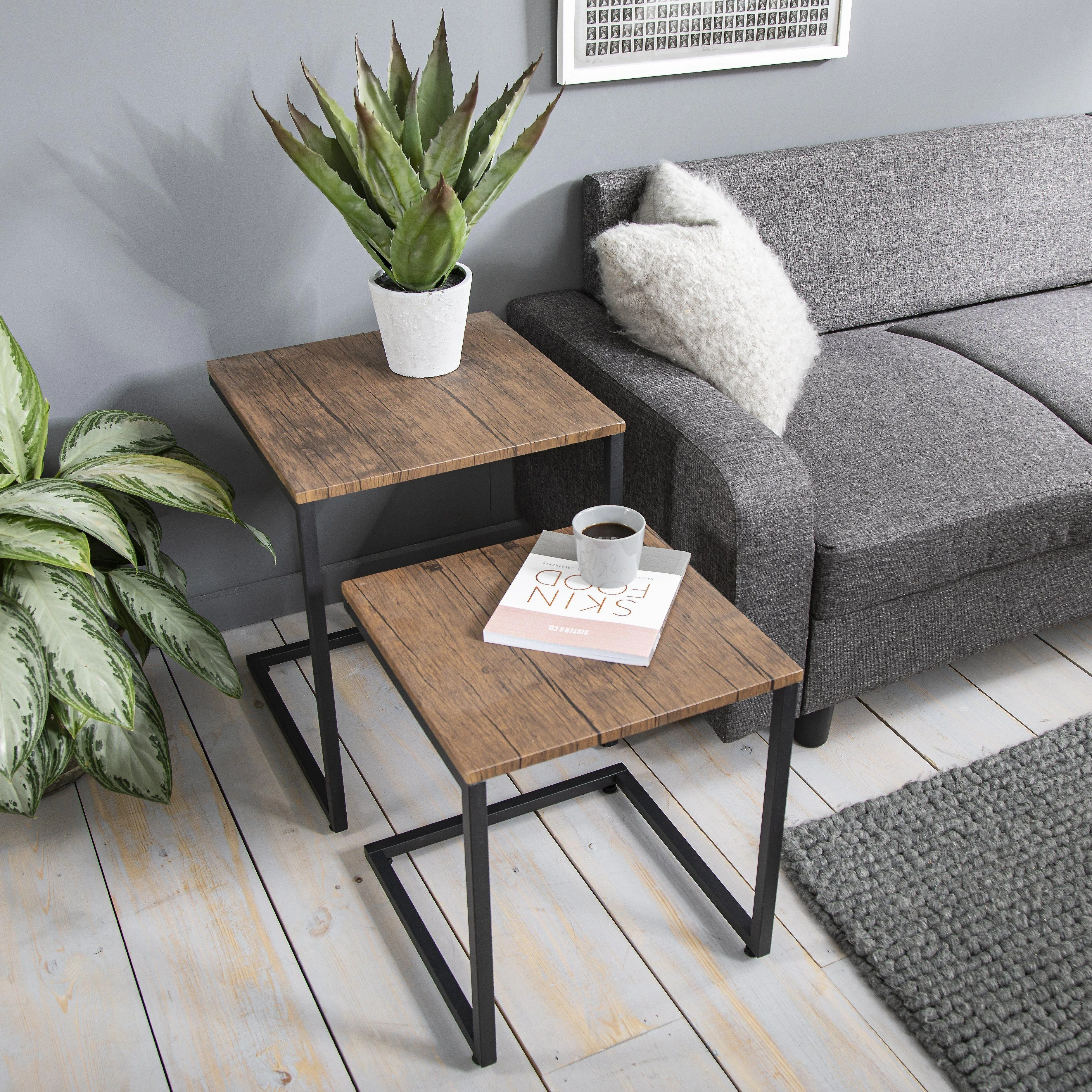 Outlet - Sheffield industrial nest of tables - wood effect & metal