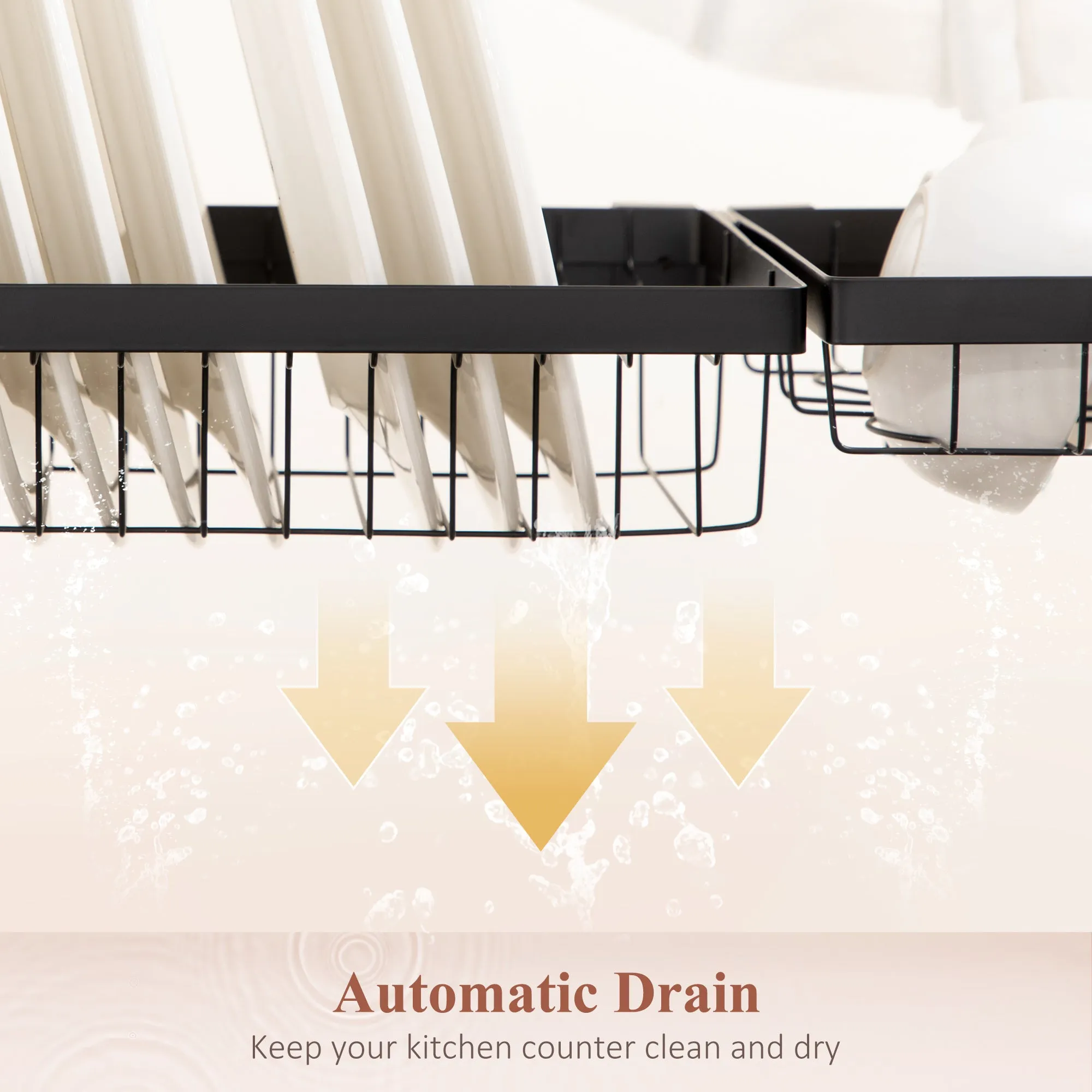 Over The Sink Dish Drainer Rack, 2 Tier Dish Rack for Kitchen, Black
