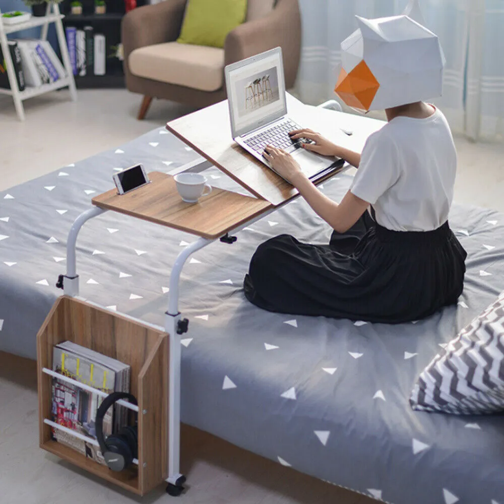 OverBed Hospital Computer Table Rolling Adjustable Laptop Desk Bed Table with Wheel