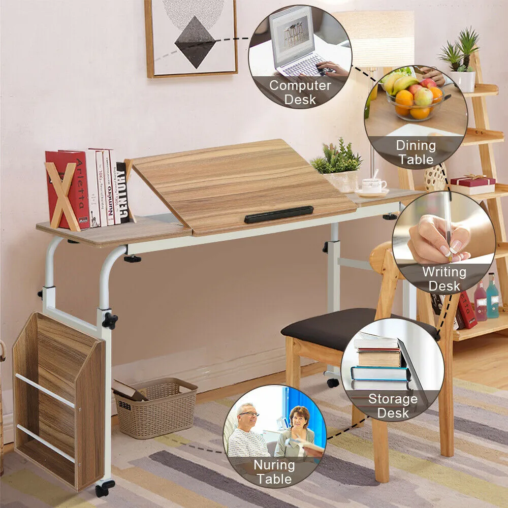 OverBed Hospital Computer Table Rolling Adjustable Laptop Desk Bed Table with Wheel