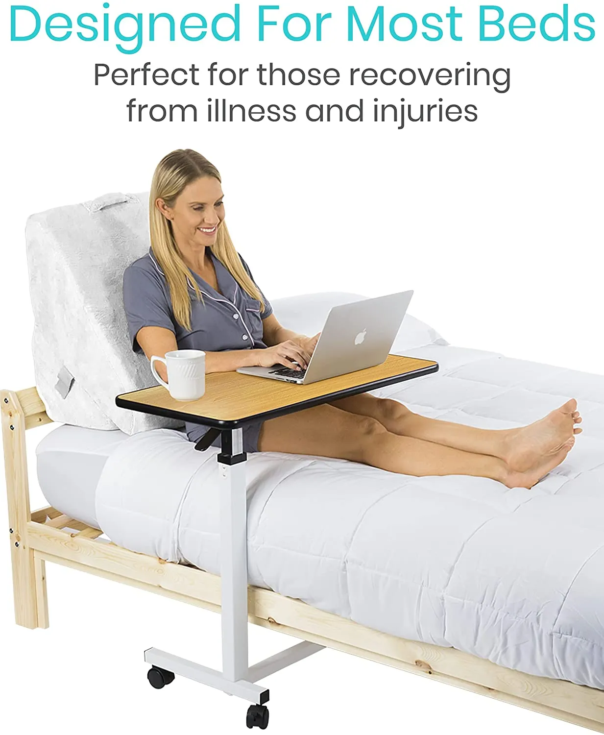 Overbed Table Hospital Bed Table Swivel Wheel Rolling Tray I Meubon