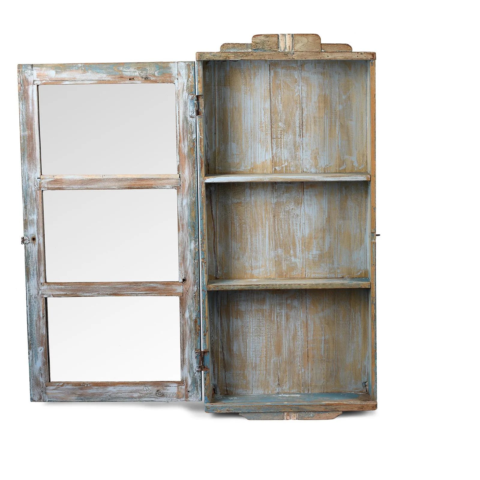 Painted Teak Glazed Tall Wall Cabinet - Ca 1920