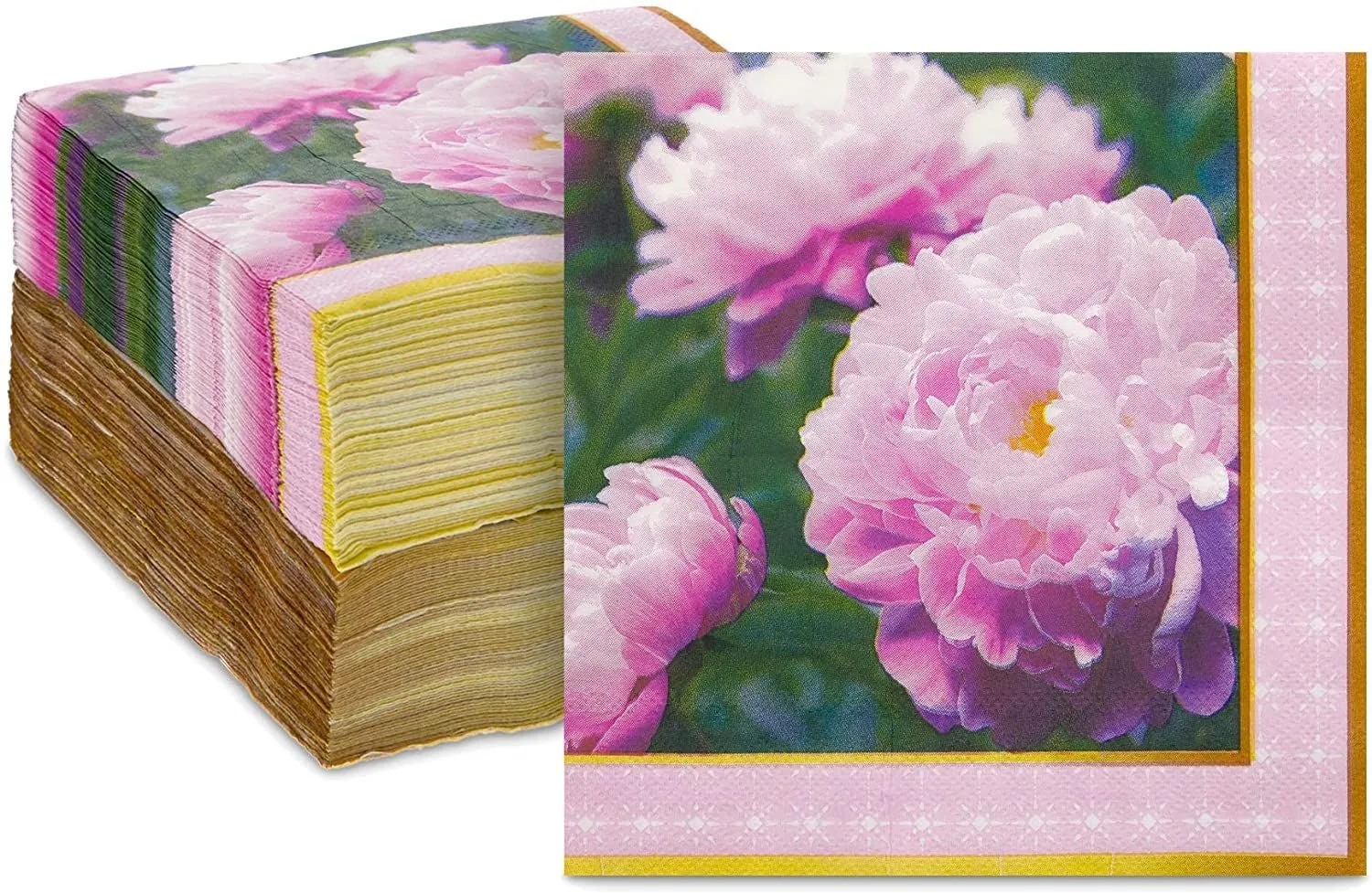 Pink Peony Napkins for Flower Party (6.5 x 6.5 In, 150 Pack)