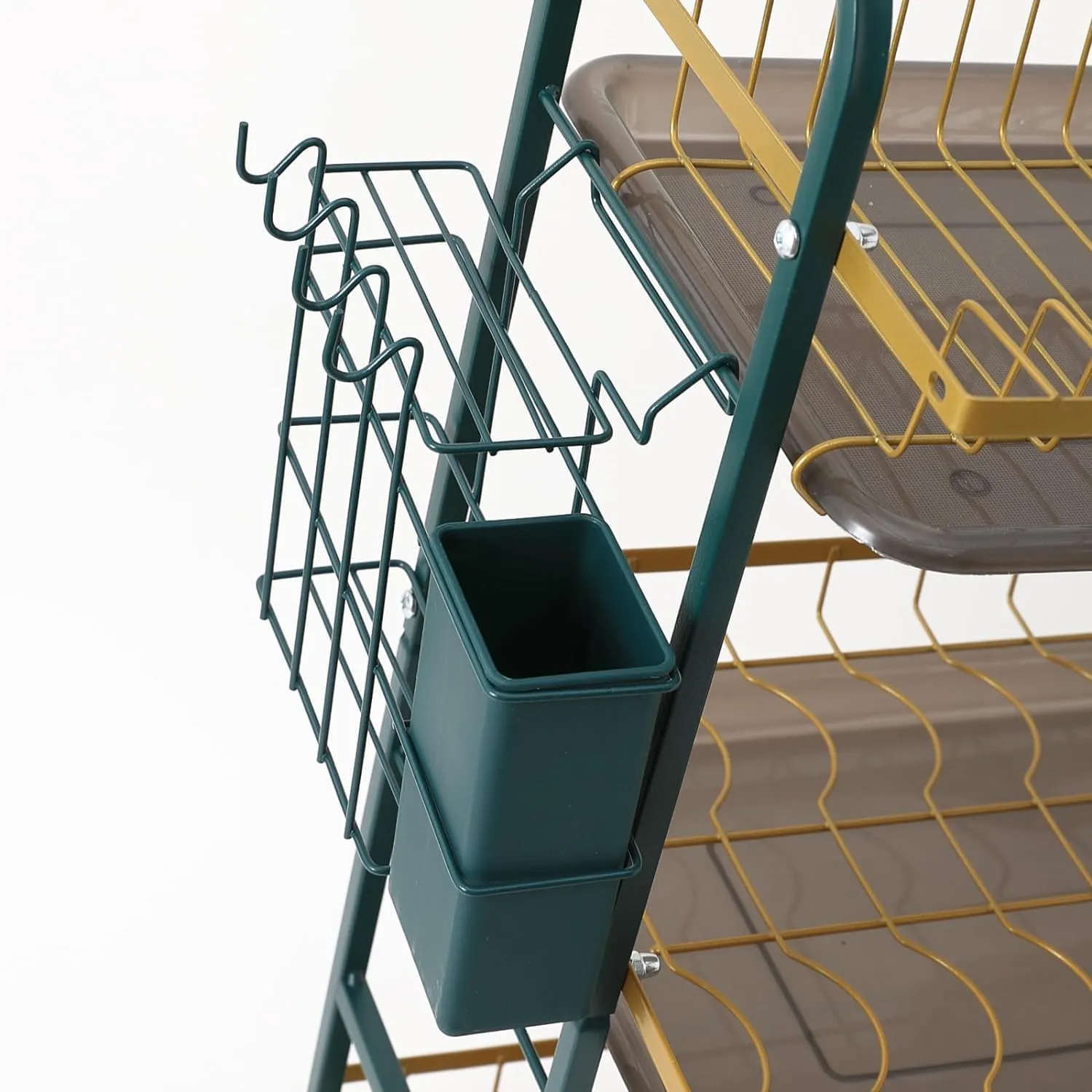 Plantex 3-Layer Dish Drying Rack|Storage Rack for Kitchen Counter|Drainboard & Cutting Board Holder|Premium Utensils Basket (Gold & Dark Green)