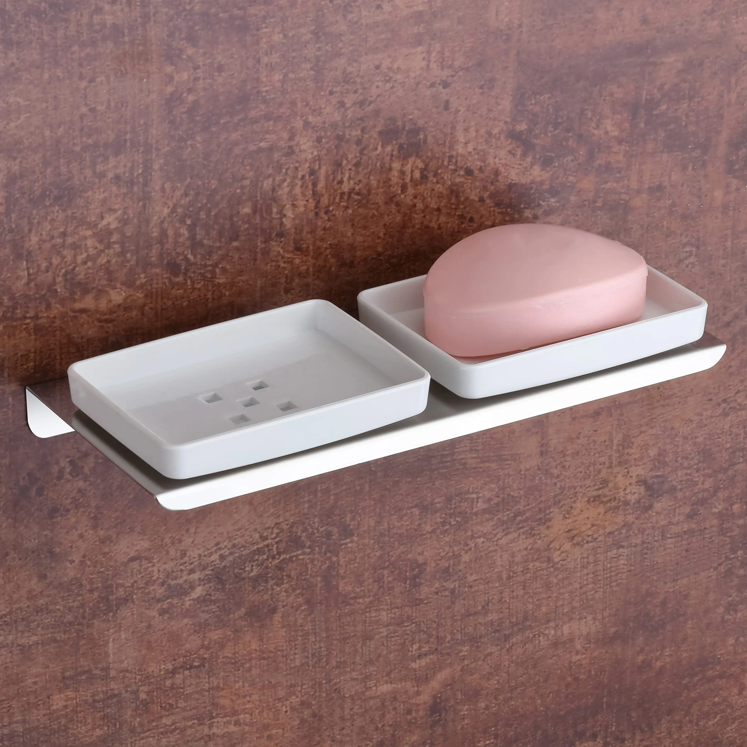 Plantex Stainless Steel with ABS Material Double Soap Dish/Holder/Stand/Tray for Bathroom and Kitchen Bathroom Accessories - Wall Mount (Chrome)