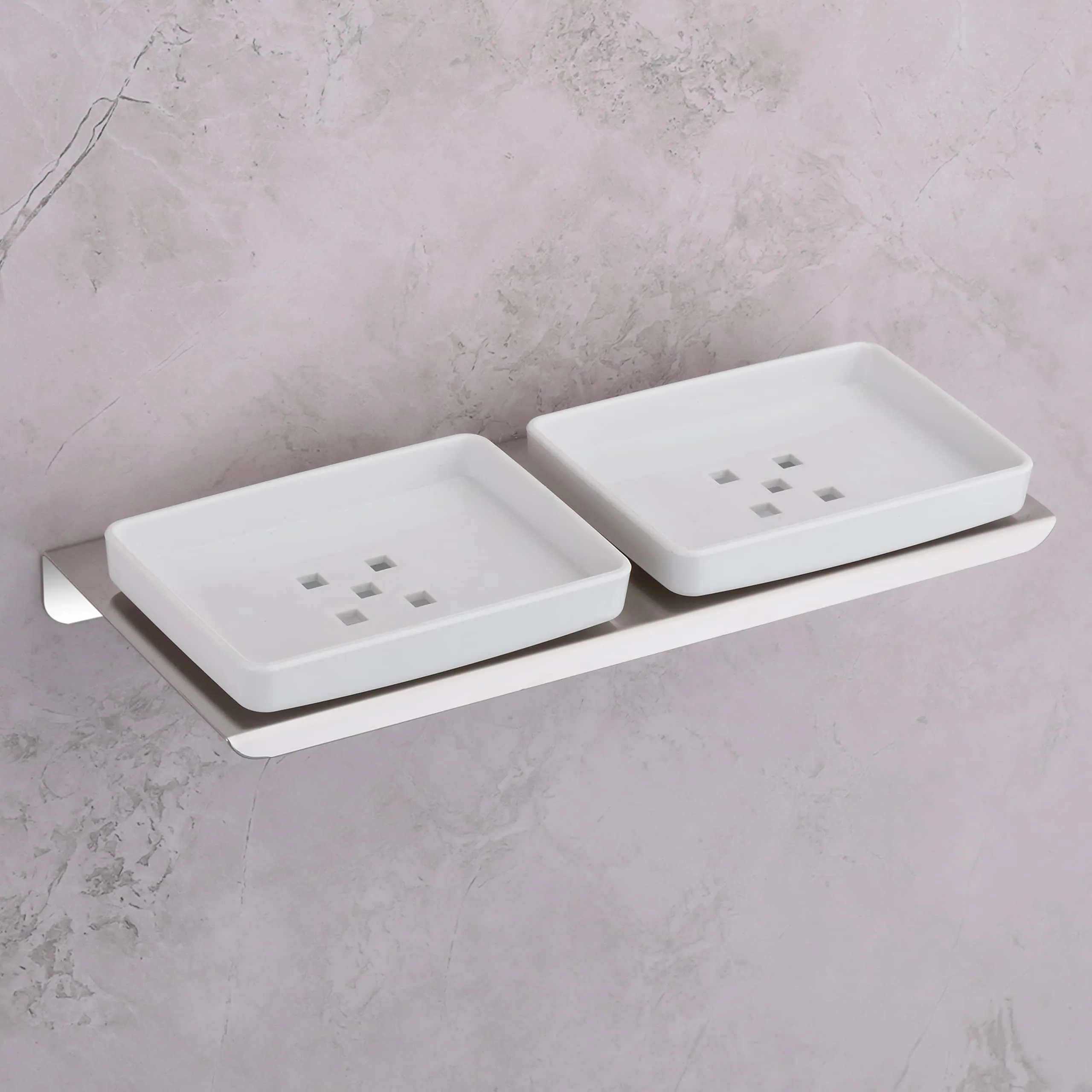 Plantex Stainless Steel with ABS Material Double Soap Dish/Holder/Stand/Tray for Bathroom and Kitchen Bathroom Accessories - Wall Mount (Chrome)