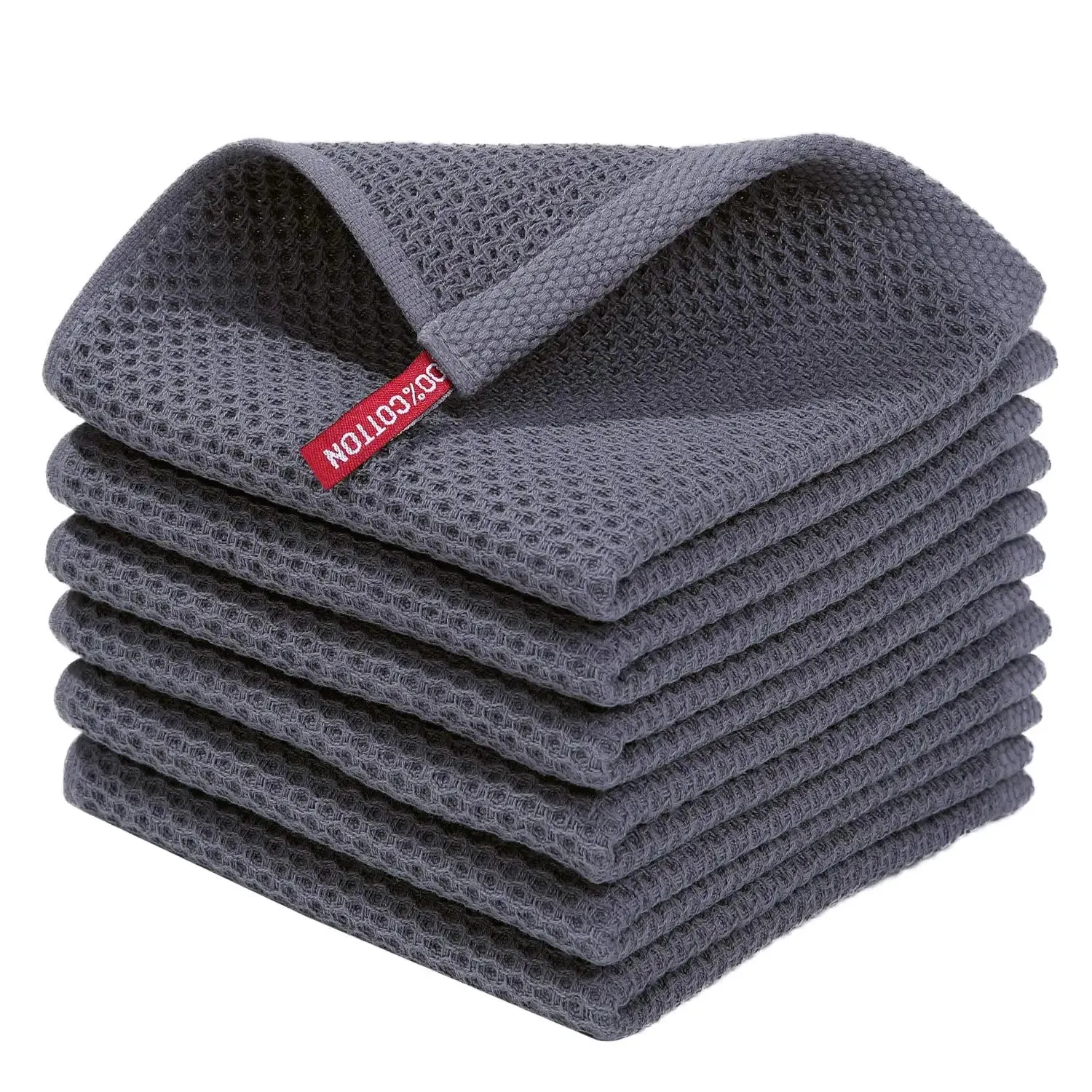Premium 100% Cotton Waffle Weave Kitchen Towels – Ultra Soft, Absorbent, Quick-Dry Dish Cloths, 12x12 Inches, 6-Pack