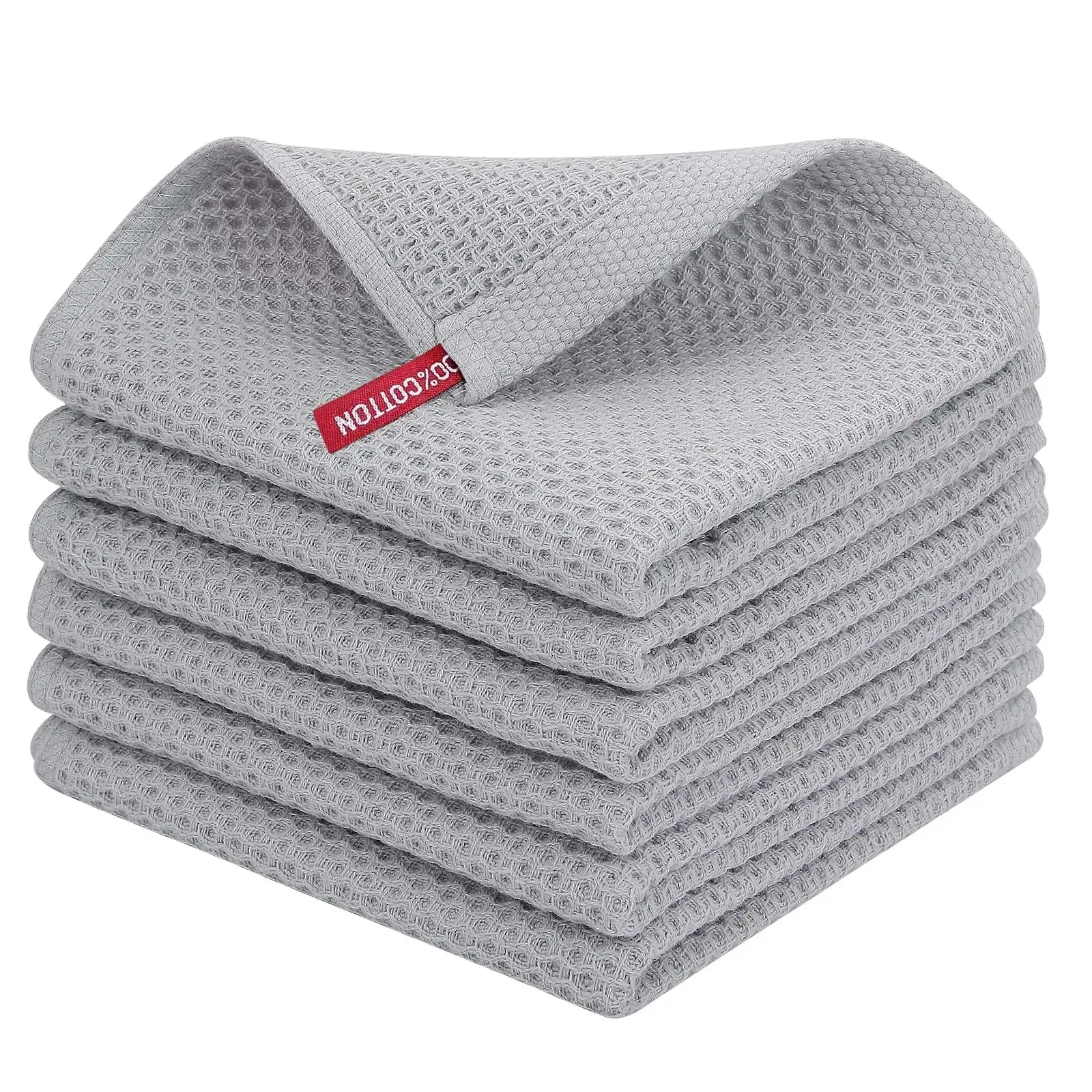 Premium 100% Cotton Waffle Weave Kitchen Towels – Ultra Soft, Absorbent, Quick-Dry Dish Cloths, 12x12 Inches, 6-Pack