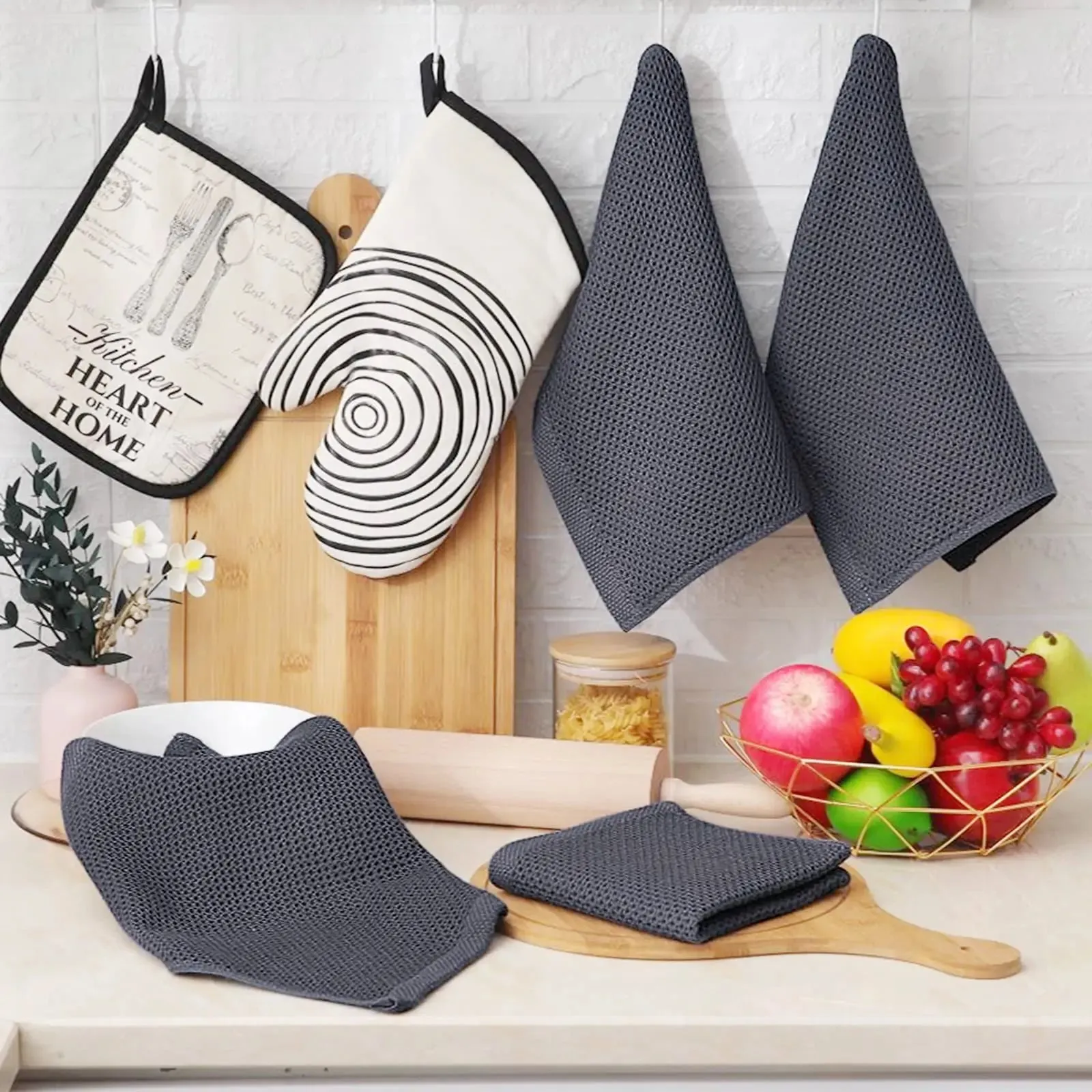 Premium 100% Cotton Waffle Weave Kitchen Towels – Ultra Soft, Absorbent, Quick-Dry Dish Cloths, 12x12 Inches, 6-Pack