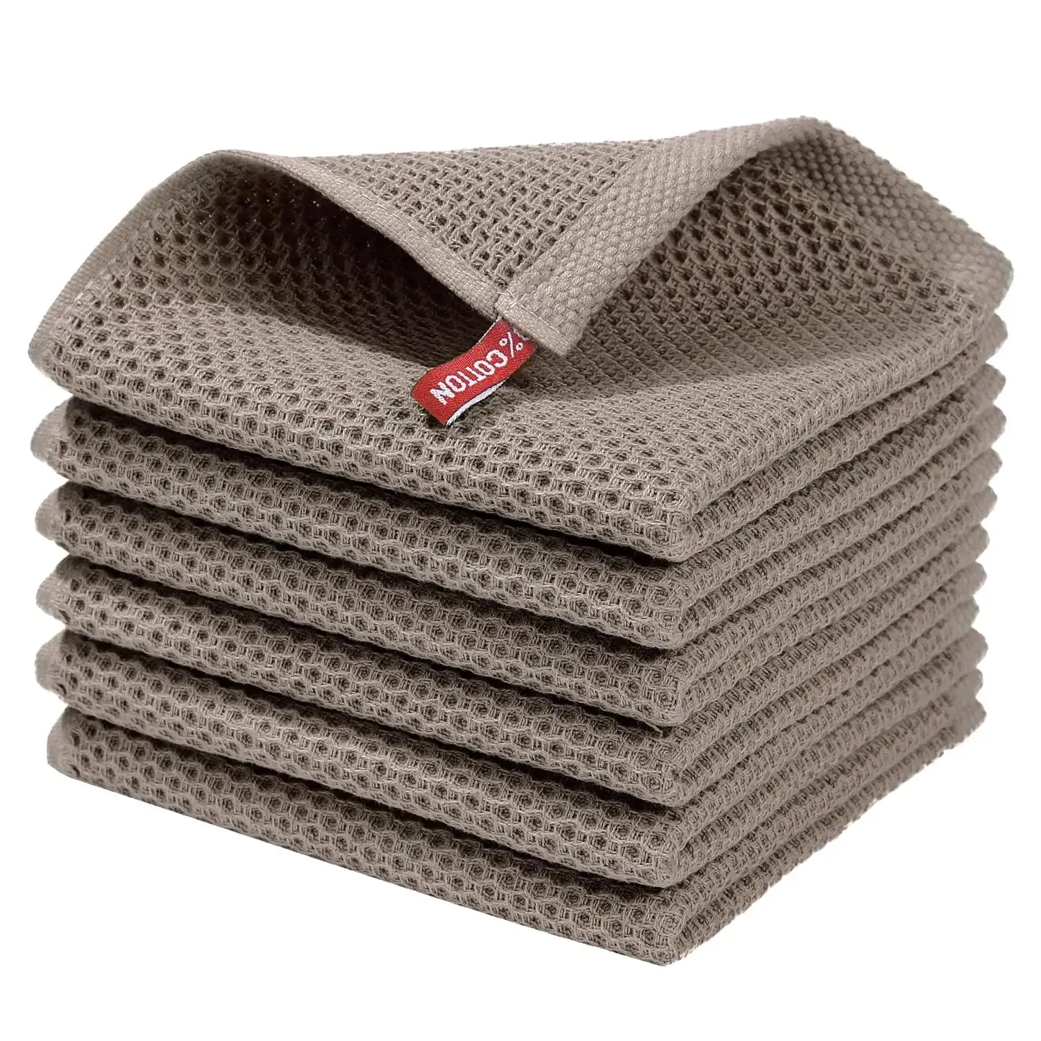 Premium 100% Cotton Waffle Weave Kitchen Towels – Ultra Soft, Absorbent, Quick-Dry Dish Cloths, 12x12 Inches, 6-Pack