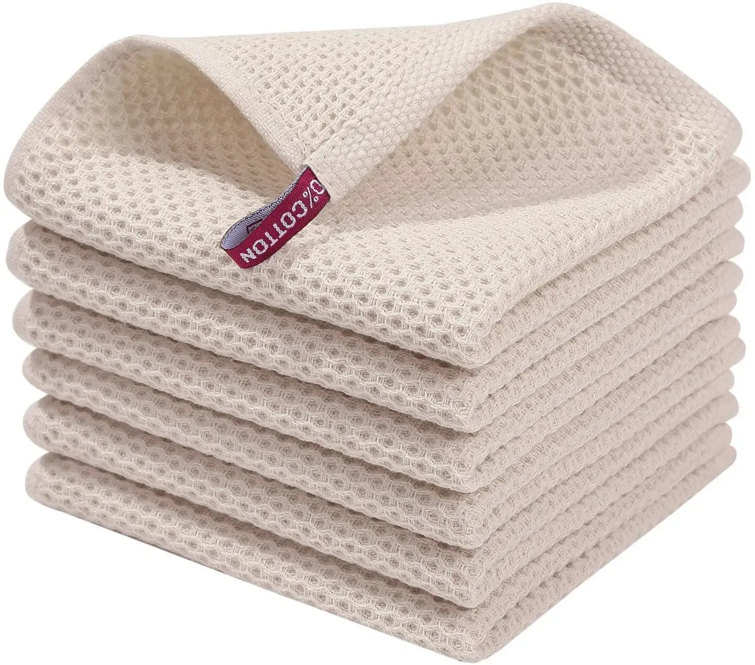 Premium 100% Cotton Waffle Weave Kitchen Towels – Ultra Soft, Absorbent, Quick-Dry Dish Cloths, 12x12 Inches, 6-Pack