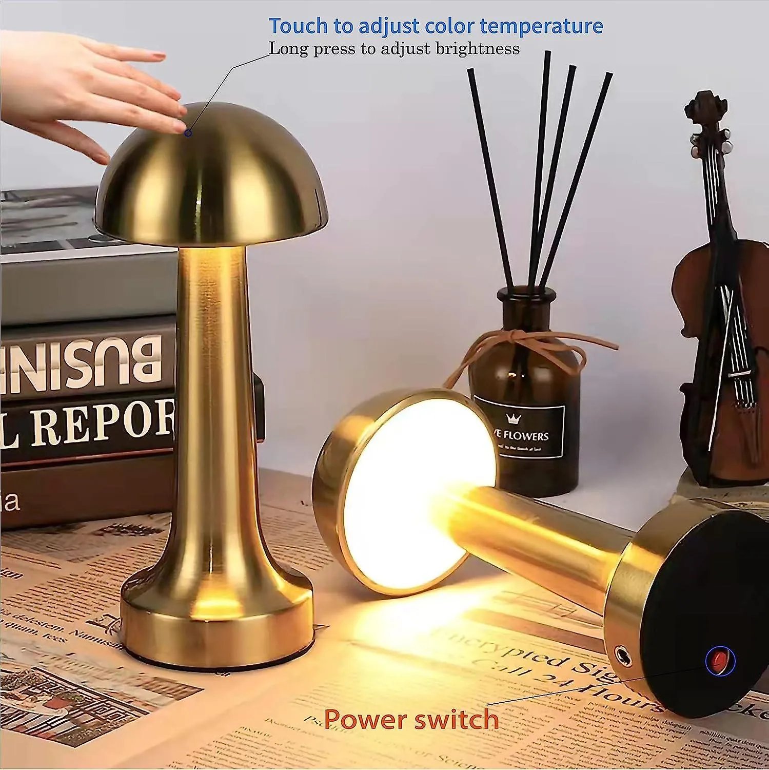 Rechargeable Led Mushroom 3-Color Temperature Touch Table Lamp Ab-Td26