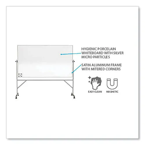 Reversible Magnetic Hygienic Porcelain Whiteboard With Aluminum Frame, 72" X 48", White Surface, Satin Aluminum Frame