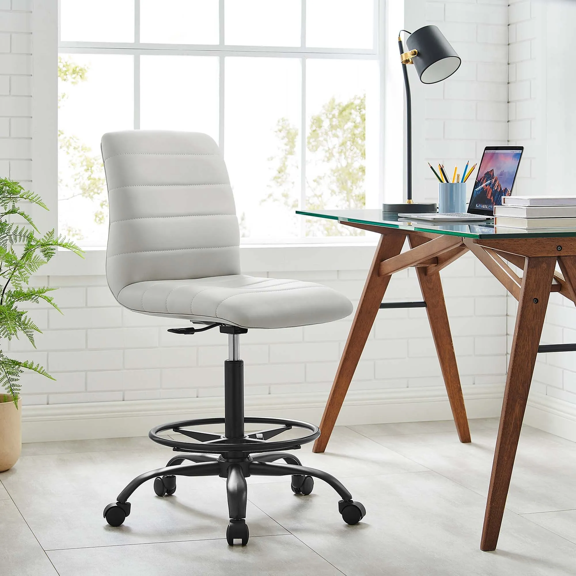 Ripple Armless Vegan Leather Drafting Chair by Modway
