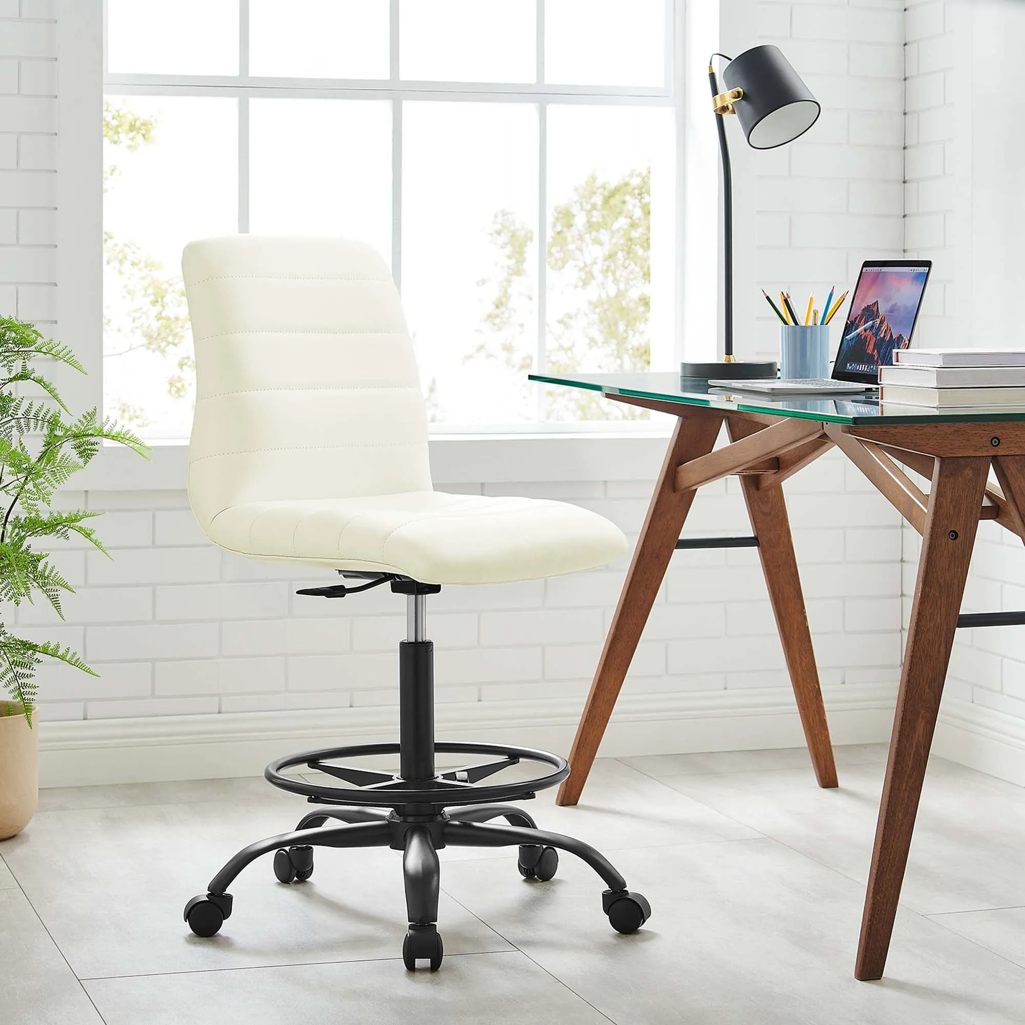 Ripple Armless Vegan Leather Drafting Chair by Modway