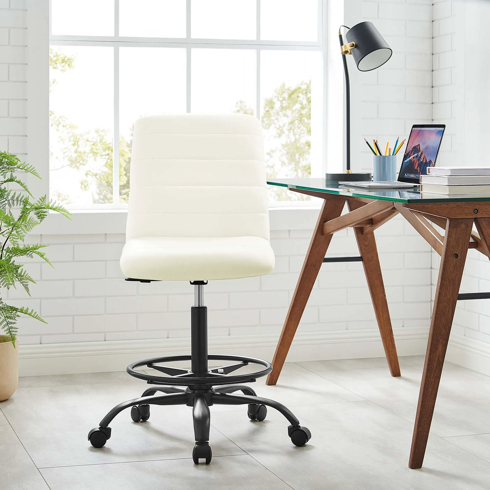 Ripple Armless Vegan Leather Drafting Chair by Modway
