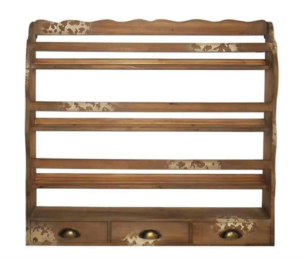 Shabby Chic Wall Rack With Drawers Distressed Wood - Large