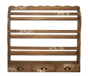 Shabby Chic Wall Rack With Drawers Distressed Wood - Large
