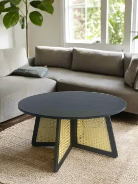 Shia Cane Round Black Coffee Table