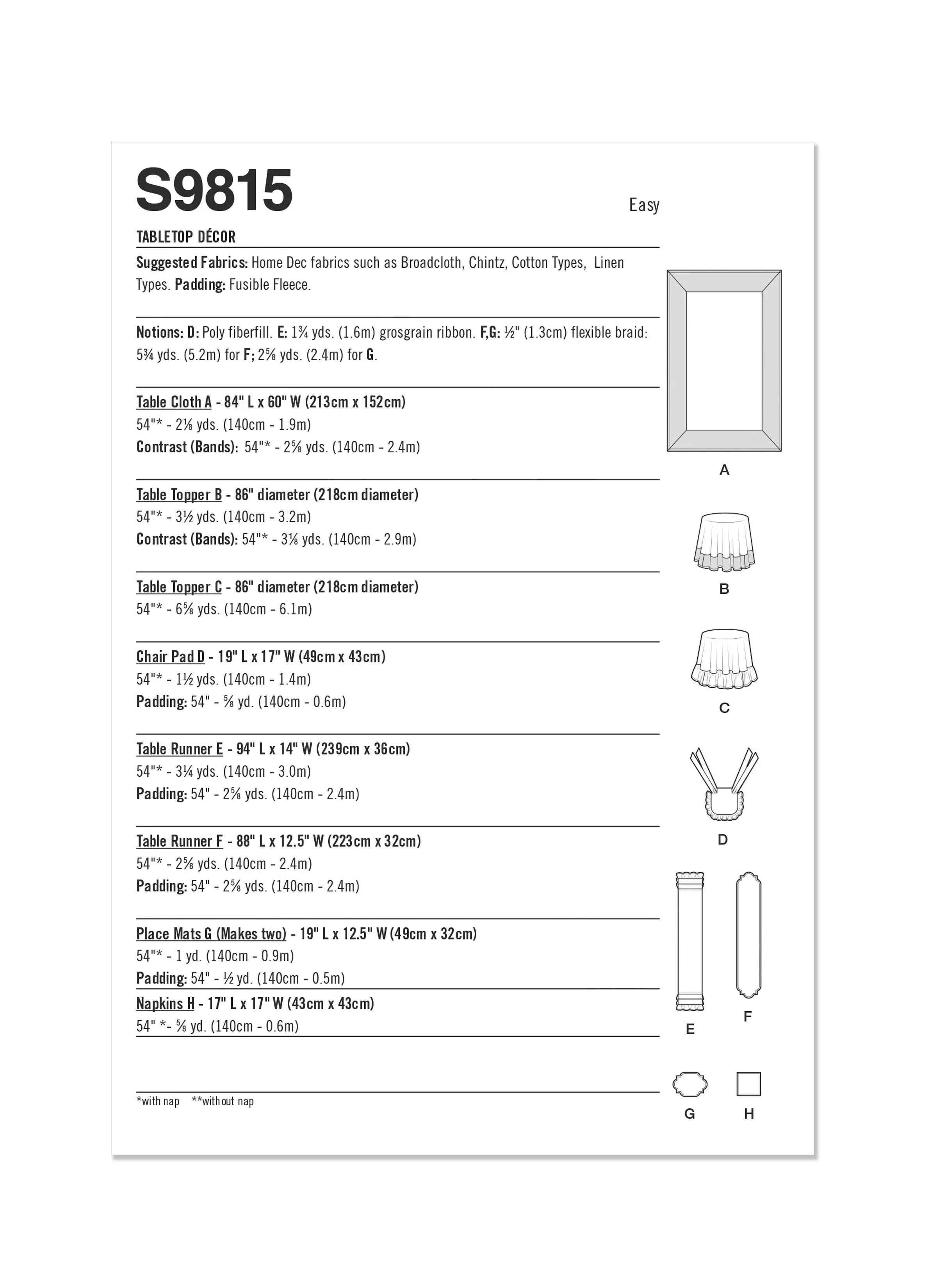 Simplicity sewing pattern 9815 Tabletop Décor