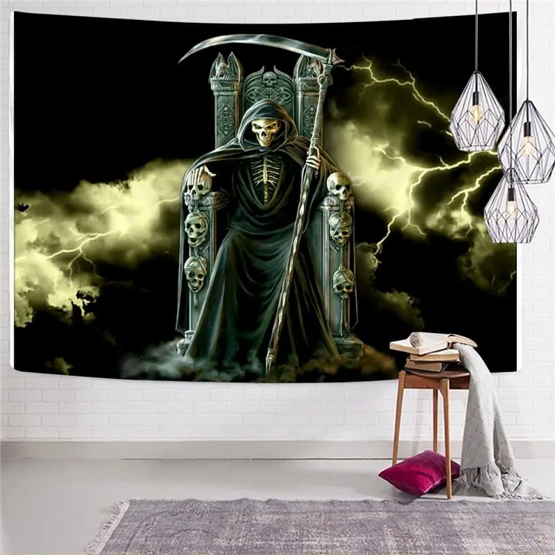 Skull Tapiz Punk Tapestries Grim Reaper Tenture Mandala Lightning Wall Tapestry