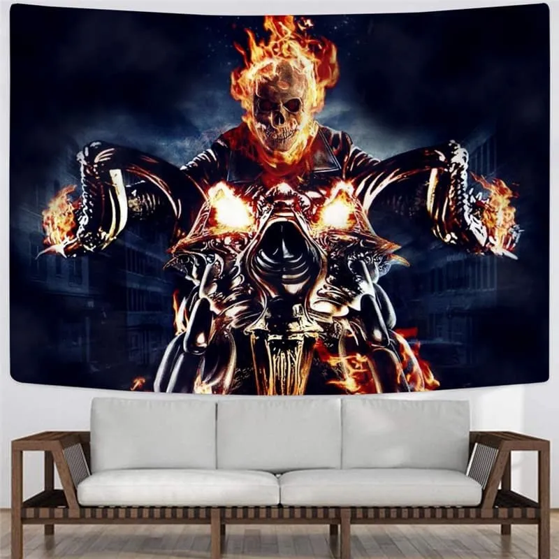 Skull Tapiz Punk Tenture Mandala Flame Home Tapestrys Motorcycle Tapestries