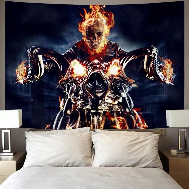 Skull Tapiz Punk Tenture Mandala Flame Home Tapestrys Motorcycle Tapestries