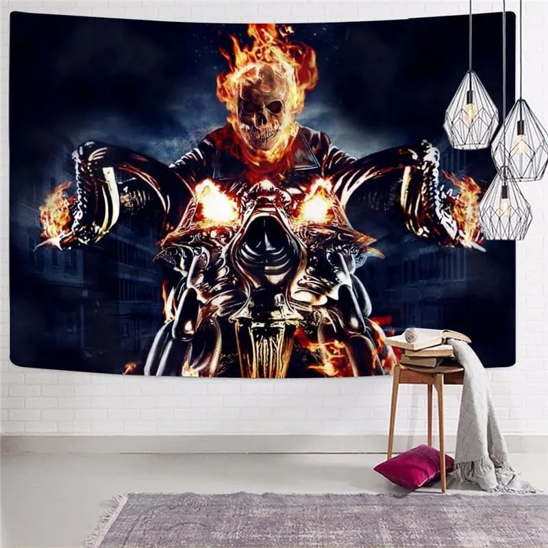 Skull Tapiz Punk Tenture Mandala Flame Home Tapestrys Motorcycle Tapestries
