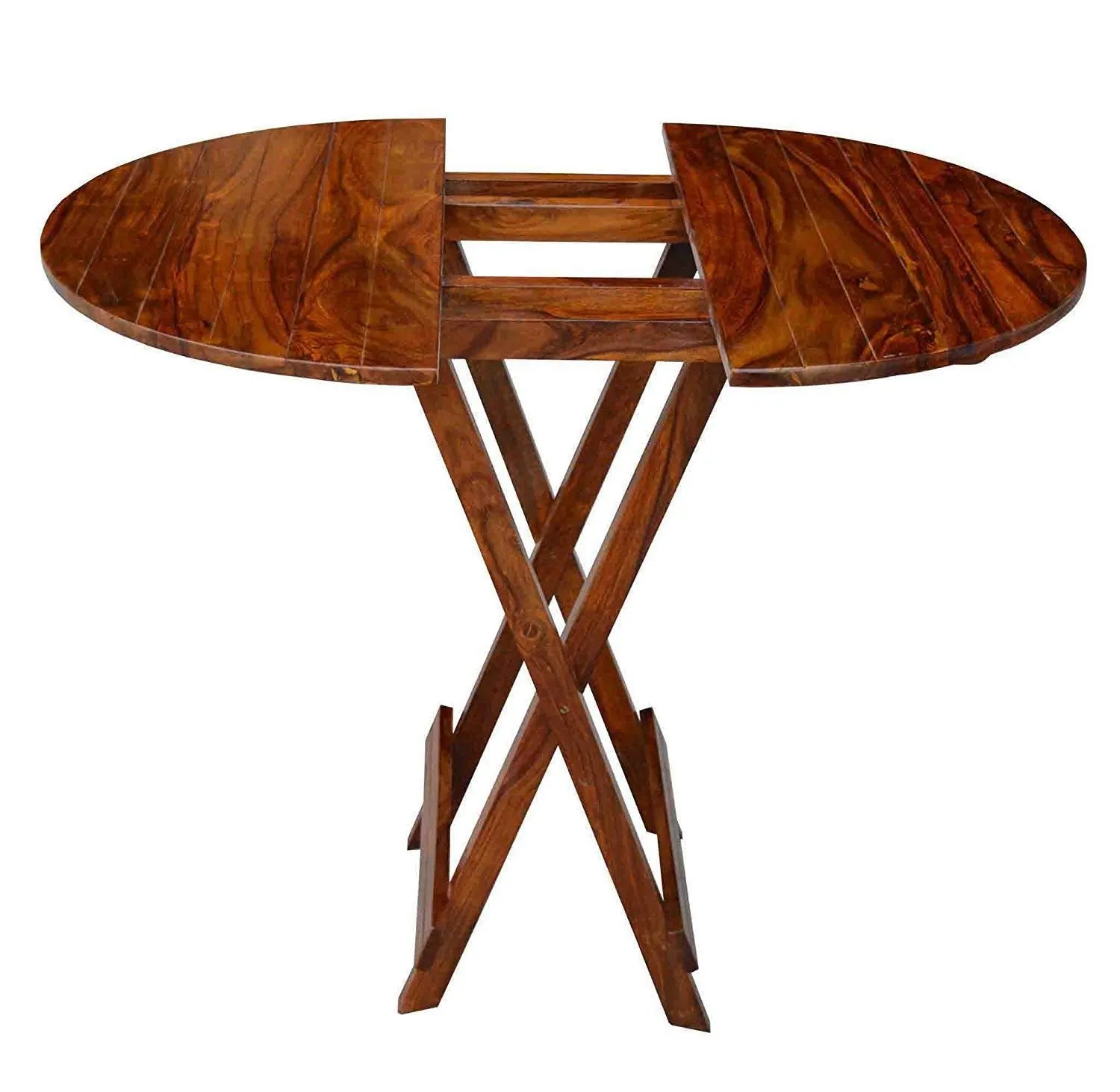 SS WOOD FURNITURE Sheesham Wood Foldable Patio Tea/Coffee Table | for Balcony, Garden and Outdoor | Round Table | Brown
