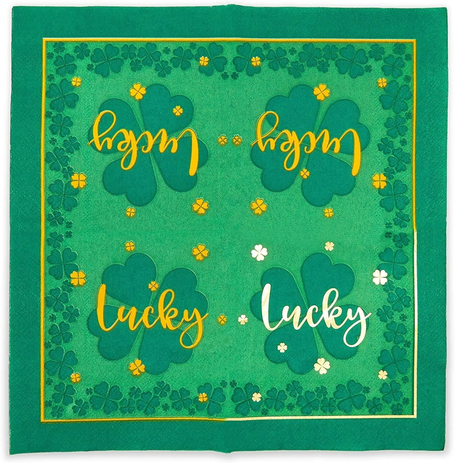 St Patrick's Party Napkins, Green Four Leaf Clover-Themed Lucky Design (5 In, 50 Pack)