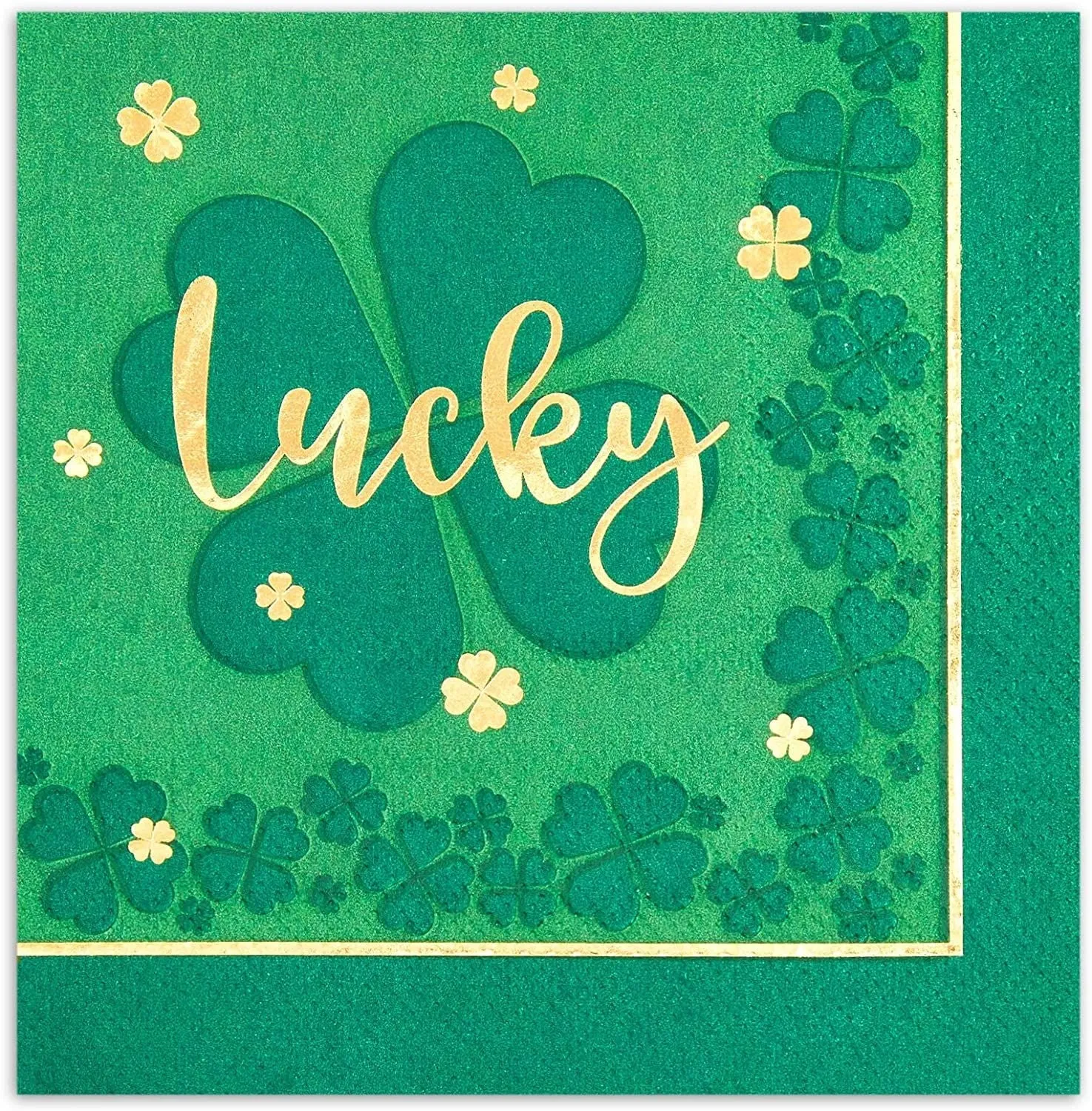 St Patrick's Party Napkins, Green Four Leaf Clover-Themed Lucky Design (5 In, 50 Pack)