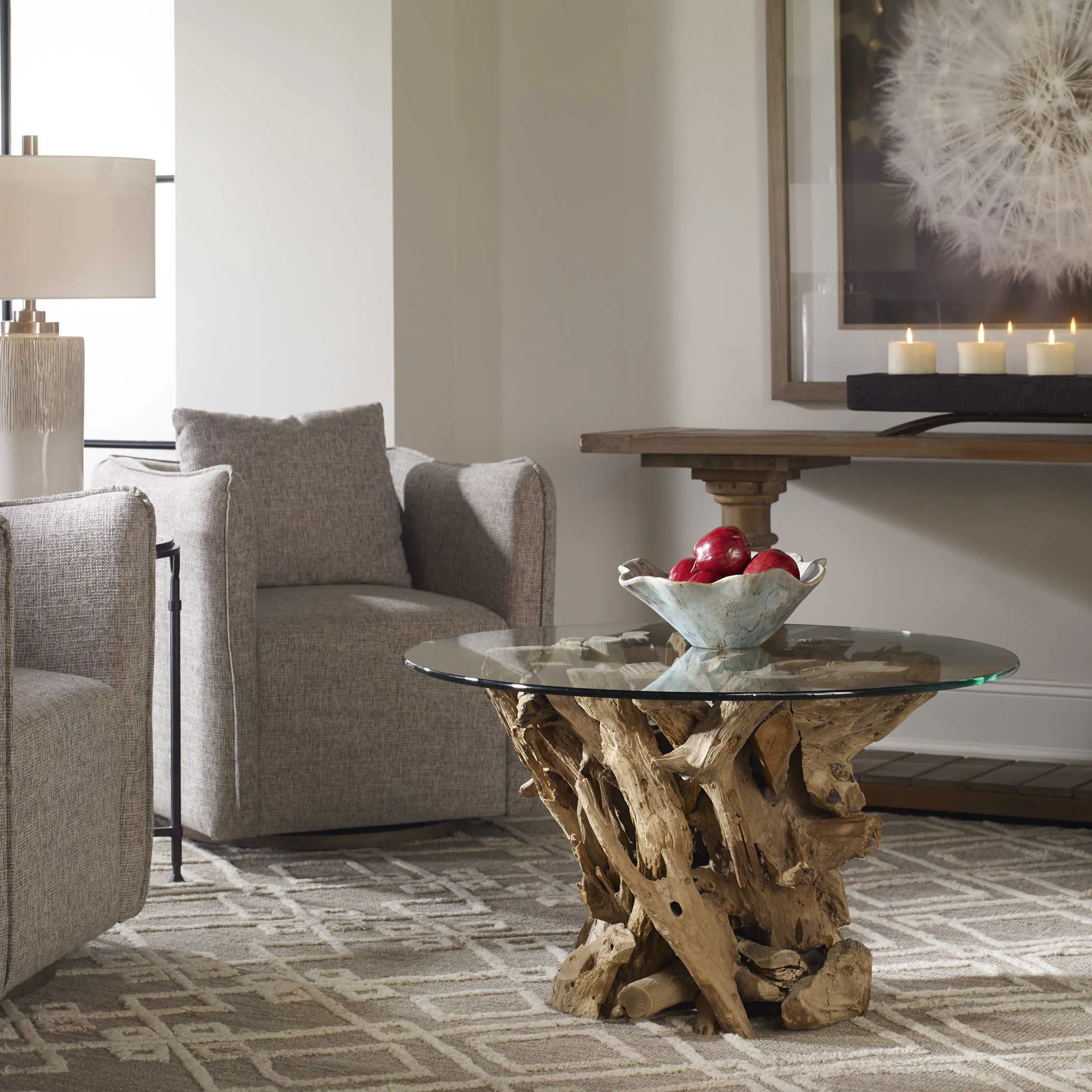 Teak Driftwood 36" Round Coffee Table