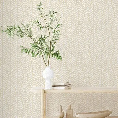 Tempaper & Co. Block Print Leaves Removable Peel and Stick Wallpaper, White Clay, 28 sq. ft.
