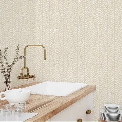 Tempaper & Co. Block Print Leaves Removable Peel and Stick Wallpaper, White Clay, 28 sq. ft.