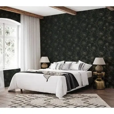 Tempaper & Co.® Peonies Removable Peel and Stick Wallpaper, Black and Gold Floral, 28 sq. ft.