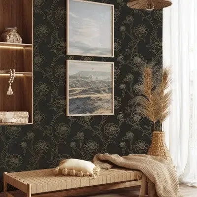 Tempaper & Co.® Peonies Removable Peel and Stick Wallpaper, Black and Gold Floral, 28 sq. ft.