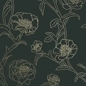 Tempaper & Co.® Peonies Removable Peel and Stick Wallpaper, Black and Gold Floral, 28 sq. ft.