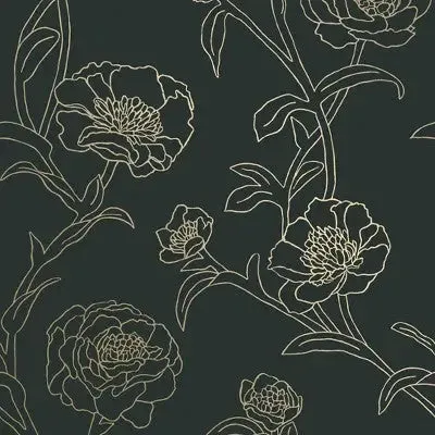 Tempaper & Co.® Peonies Removable Peel and Stick Wallpaper, Black and Gold Floral, 28 sq. ft.