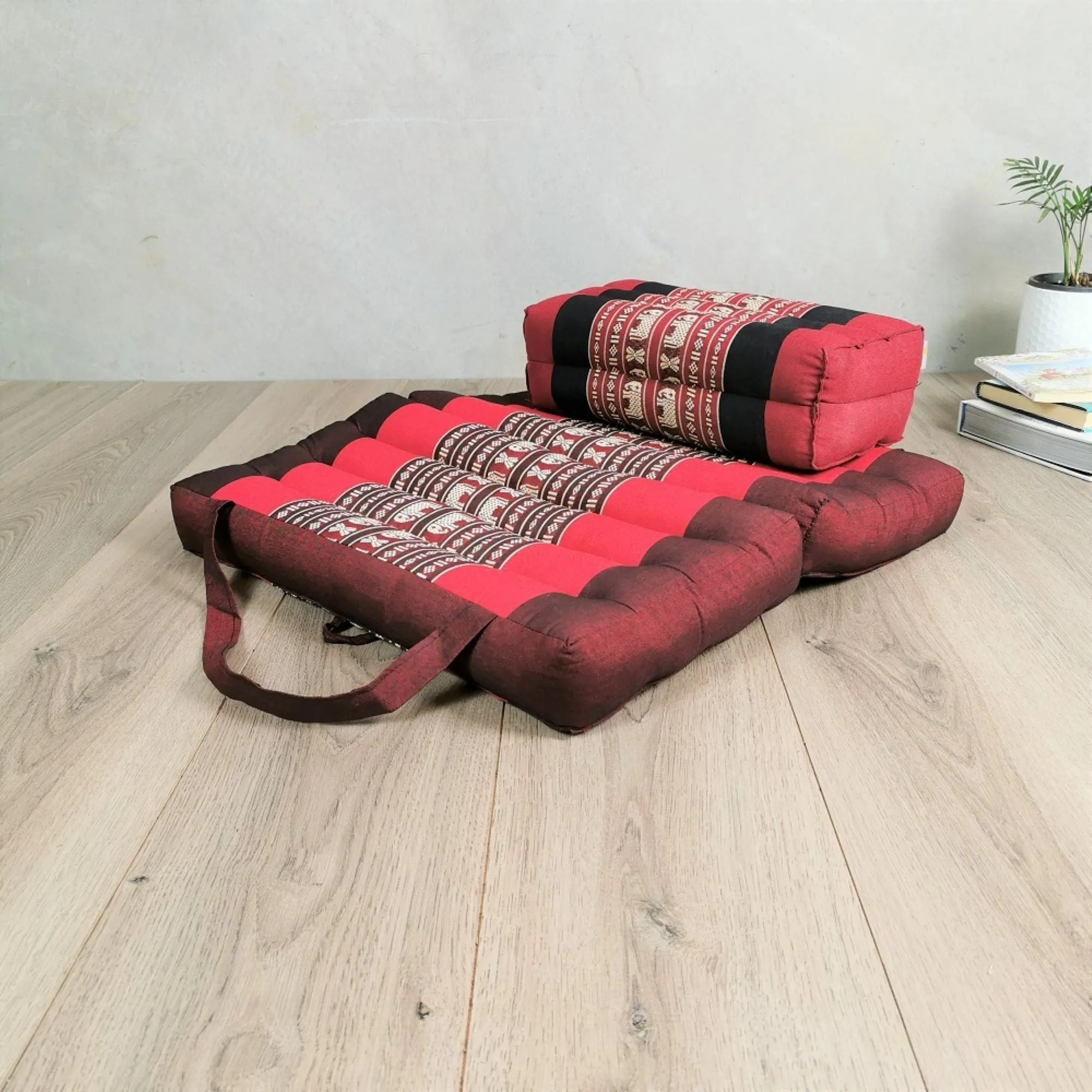 Thai kapok cushion Foldable Meditation Cushion   Seating Block Set RedEle.